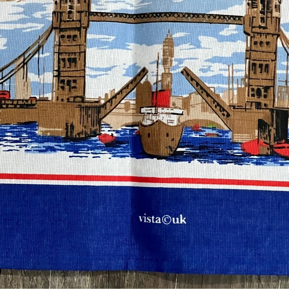 FINAL PRICE Vintage London Themed Blue Tea Towel